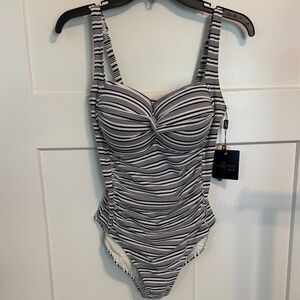 Nip Tuck Swim Sorrento Stripe Joanne Navy & White One-Piece Swimsuit NWT Size 8